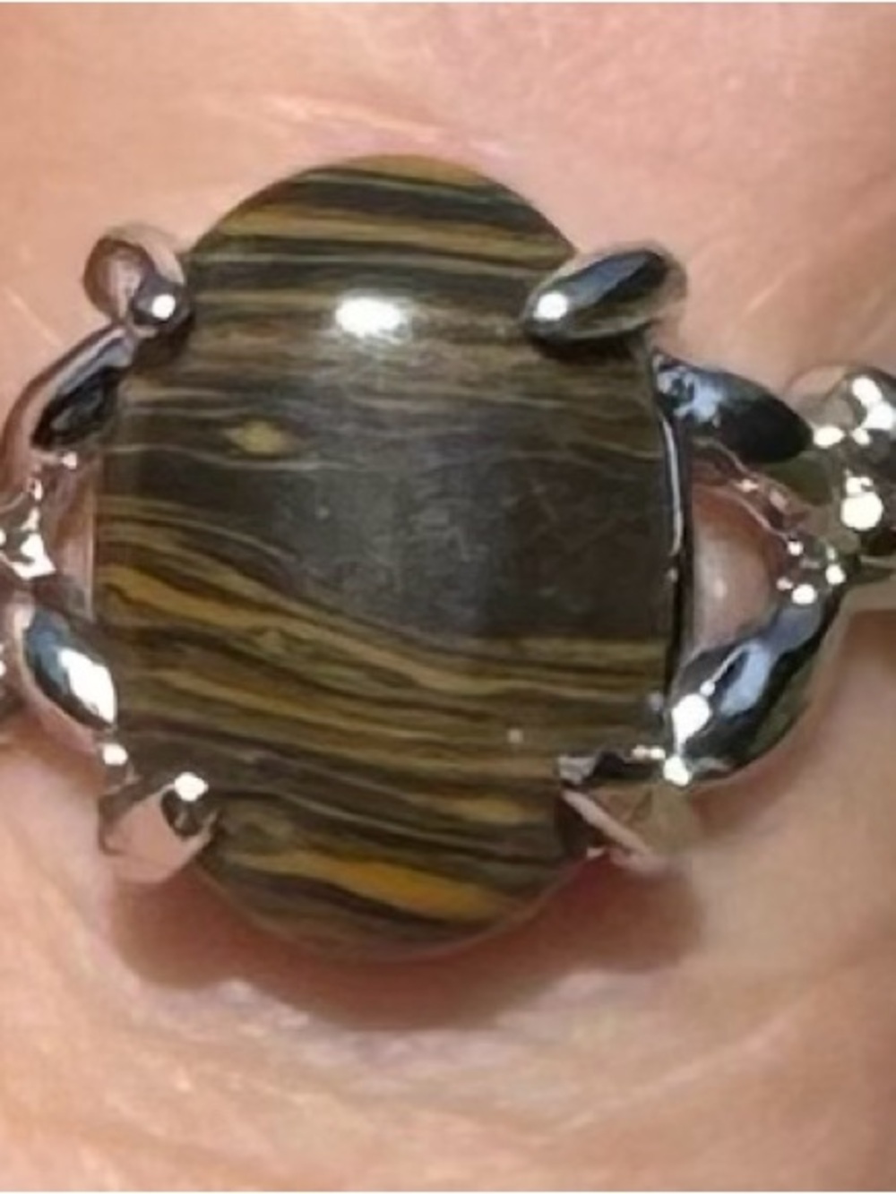 Sterling Silver Brown Tiger Eye Iron Oval Ring